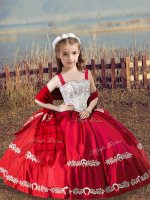 Coral Red Straps Lace Up Beading and Embroidery Little Girls Pageant Dress Wholesale Sleeveless