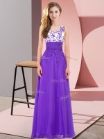 Best Purple Chiffon Backless Vestidos de Damas Sleeveless Floor Length Appliques