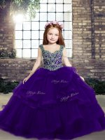 Wonderful Sleeveless Tulle Floor Length Lace Up Kids Pageant Dress in Purple with Beading(SKU PAG1254-2BIZ)