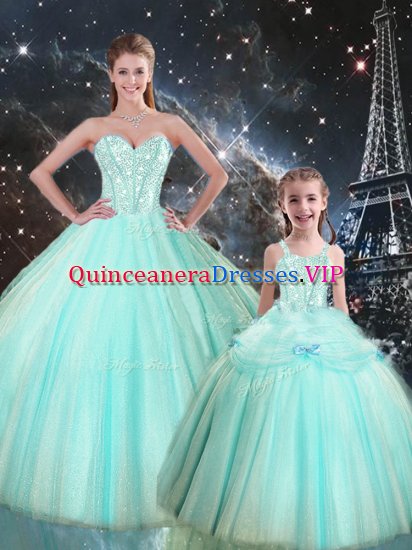 Perfect Turquoise Lace Up Sweetheart Beading Ball Gown Prom Dress Tulle Sleeveless - Click Image to Close