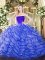 Eye-catching Blue Sleeveless Tulle Brush Train Zipper Vestidos de Quinceanera for Military Ball and Sweet 16 and Quinceanera