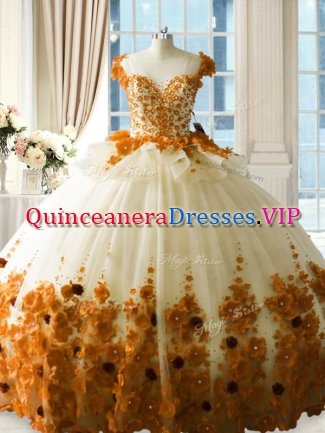 Ideal Brown Sweet 16 Dresses Sweet 16 and Quinceanera with Hand Made Flower Scoop Brush Train Zipper