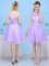 One Shoulder Lavender Lace Up Dama Dress for Quinceanera Bowknot Sleeveless Knee Length