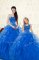Low Price Organza Sweetheart Sleeveless Lace Up Beading and Ruffles Quince Ball Gowns in Royal Blue