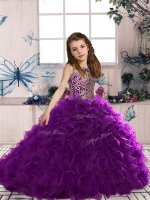 New Style Floor Length Ball Gowns Sleeveless Eggplant Purple Kids Formal Wear Lace Up(SKU PAG1210-3BIZ)