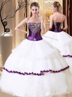Fitting Ball Gowns Quinceanera Gowns White Strapless Organza Sleeveless Floor Length Lace Up(SKU YYPJ0108BIZ)