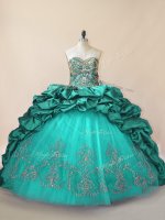 Nice Sleeveless Brush Train Beading and Pick Ups Lace Up Ball Gown Prom Dress