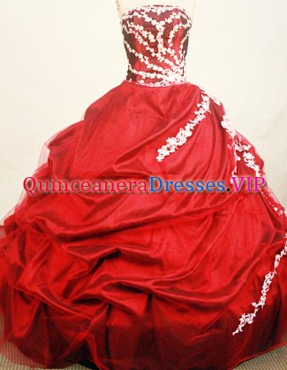 Beautiful ball gown strapless floor-length taffeta wine red appliques quinceanera dresses FA-X-065