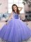 Perfect Lavender Sleeveless Tulle Lace Up Kids Pageant Dress for Party and Wedding Party