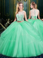 Pick Ups Two Pieces Quinceanera Gowns Apple Green Scoop Satin and Tulle Sleeveless Floor Length Zipper(SKU SJQDDT917002ABIZ)
