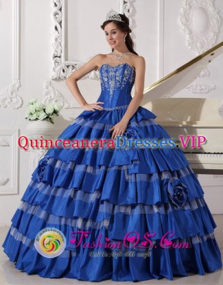 San Rafael California/CA Sweetheart For Blue Stylish Quinceanera Dress With Ruffles Layered and Embroidery