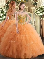 Charming Ball Gowns Sweet 16 Dress Orange Sweetheart Tulle Sleeveless Floor Length Lace Up(SKU SJQDDT1133002BIZ)