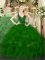 Dynamic Sleeveless Organza Floor Length Zipper Quince Ball Gowns in Dark Green with Beading and Ruffles