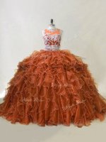 Free and Easy Brown Sleeveless Organza Brush Train Zipper Ball Gown Prom Dress for Sweet 16 and Quinceanera(SKU PSSW1132-1BIZ)
