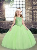 Floor Length Yellow Green Pageant Gowns Tulle Sleeveless Beading