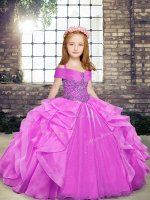 Fashion Straps Sleeveless Lace Up Pageant Dress Toddler Lilac Organza