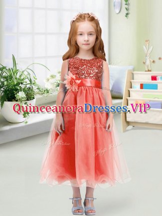 New Style Watermelon Red Sleeveless Organza Zipper High School Pageant Dress for Wedding Party
