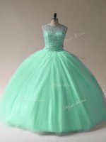 Gorgeous Apple Green Tulle Lace Up Quince Ball Gowns Sleeveless Floor Length Beading