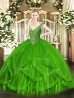 Tulle Sleeveless Floor Length Sweet 16 Quinceanera Dress and Beading and Ruffles