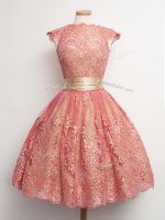 Cap Sleeves Lace Up Knee Length Belt Dama Dress for Quinceanera(SKU SWBD141-5BIZ)