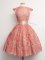 Cap Sleeves Lace Up Knee Length Belt Dama Dress for Quinceanera