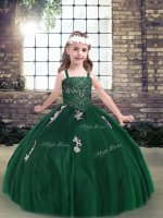 Dark Green Straps Lace Up Appliques Little Girls Pageant Dress Wholesale Sleeveless(SKU PAG1251-7BIZ)