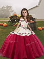 Coral Red Sleeveless Embroidery Floor Length Pageant Dress for Womens
