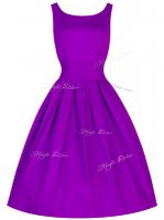Popular Sleeveless Knee Length Ruching Lace Up Quinceanera Court Dresses with Purple