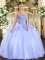 Sleeveless Floor Length Embroidery Lace Up Quinceanera Dress with Lavender
