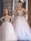 White Tulle Lace Up Quinceanera Dresses Sleeveless Floor Length Appliques