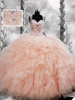 Peach Sleeveless Beading and Ruffles Floor Length Vestidos de Quinceanera(SKU PSSW0628BIZ)