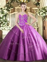 Sophisticated Lilac Ball Gowns Sweetheart Sleeveless Tulle Floor Length Lace Up Beading and Appliques Vestidos de Quinceanera(SKU SJQDDT988002-1BIZ)