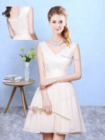 High Quality Champagne Empire Ruching Court Dresses for Sweet 16 Lace Up Chiffon Sleeveless Knee Length