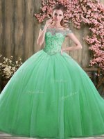 Edgy Green Off The Shoulder Neckline Beading 15 Quinceanera Dress Sleeveless Lace Up(SKU SJQDDT2067002-1BIZ)