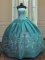 Best Selling Teal Satin Lace Up Quinceanera Gowns Sleeveless Floor Length Embroidery