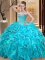 Dazzling Aqua Blue Sleeveless Organza Lace Up Quinceanera Dresses for Military Ball and Sweet 16 and Quinceanera