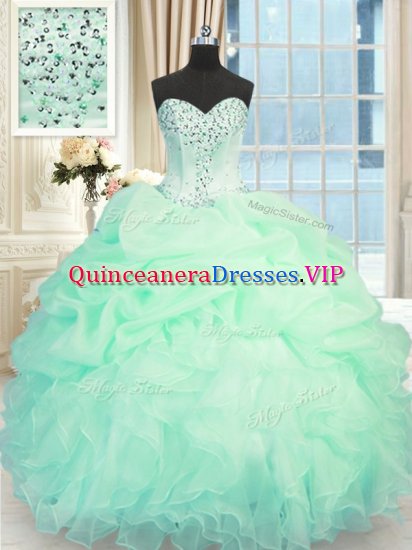 Cute Apple Green Ball Gowns Sweetheart Sleeveless Organza Floor Length Lace Up Beading and Ruffles Sweet 16 Dress - Click Image to Close