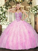 Fabulous Sweetheart Sleeveless Lace Up 15th Birthday Dress Rose Pink Tulle
