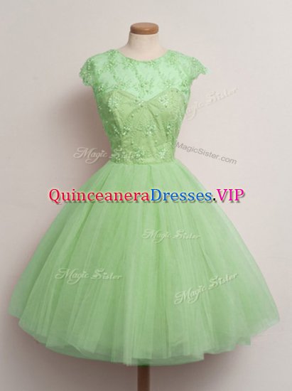 High Class Tulle Lace Up Quinceanera Court of Honor Dress Cap Sleeves Knee Length Lace - Click Image to Close