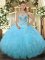 Chic Aqua Blue Lace Up Sweetheart Beading and Ruffles Sweet 16 Quinceanera Dress Tulle Sleeveless
