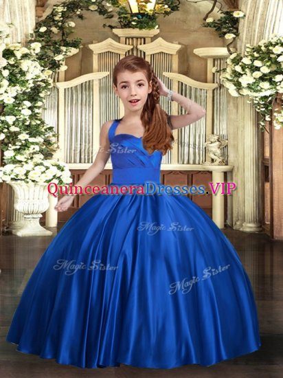 Royal Blue Lace Up Little Girl Pageant Gowns Ruching Sleeveless Floor Length - Click Image to Close