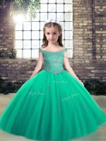 Turquoise Off The Shoulder Lace Up Appliques Child Pageant Dress Sleeveless