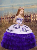 Floor Length Purple Little Girls Pageant Dress Straps Sleeveless Lace Up
