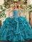 Sophisticated Floor Length Ball Gowns Sleeveless Teal 15th Birthday Dress Lace Up