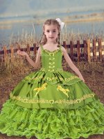 Classical Sleeveless Lace Up Floor Length Beading and Embroidery and Ruffled Layers Pageant Dress for Teens