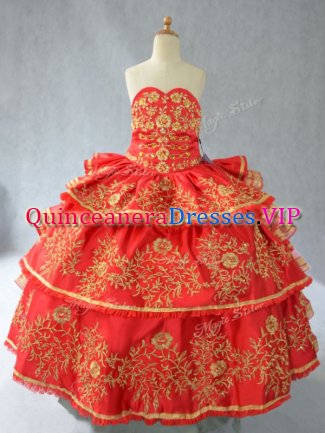 Gorgeous Red Sweetheart Neckline Embroidery and Ruffled Layers Little Girl Pageant Dress Sleeveless Lace Up