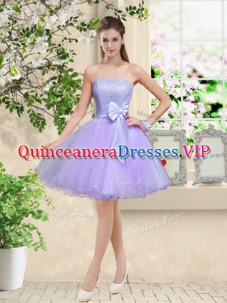 Smart Lilac Off The Shoulder Neckline Lace and Belt Quinceanera Court of Honor Dress Sleeveless Lace Up
