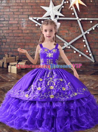 Lavender Straps Lace Up Embroidery and Ruffled Layers Pageant Dress for Teens Sleeveless - Click Image to Close