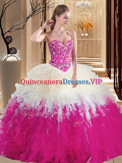 Multi-color Quinceanera Dresses Military Ball and Sweet 16 and Quinceanera with Embroidery and Ruffles Sleeveless Lace Up - Click Image to Close