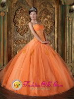 Gorgeous Orange Edenvale South Africa Quinceanera Dress In New York Sweetheart Appliques Floor-length Organza Ball Gown